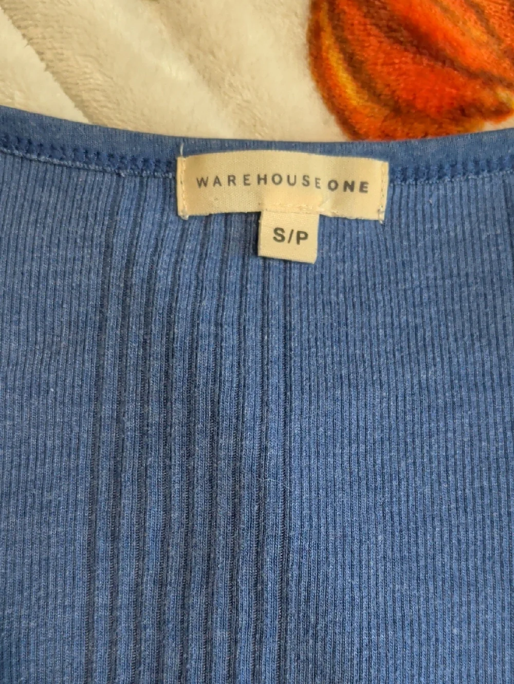 Warehouse One Blue Ribbed Scoop-Neck Henley - Picture 3 of 4